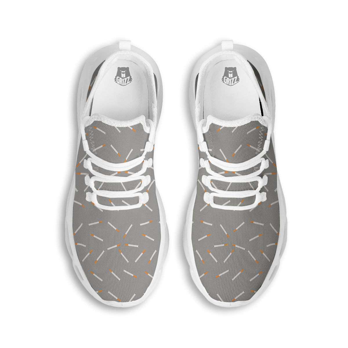 Cigarette Gray Print Pattern White Running Shoes-grizzshop