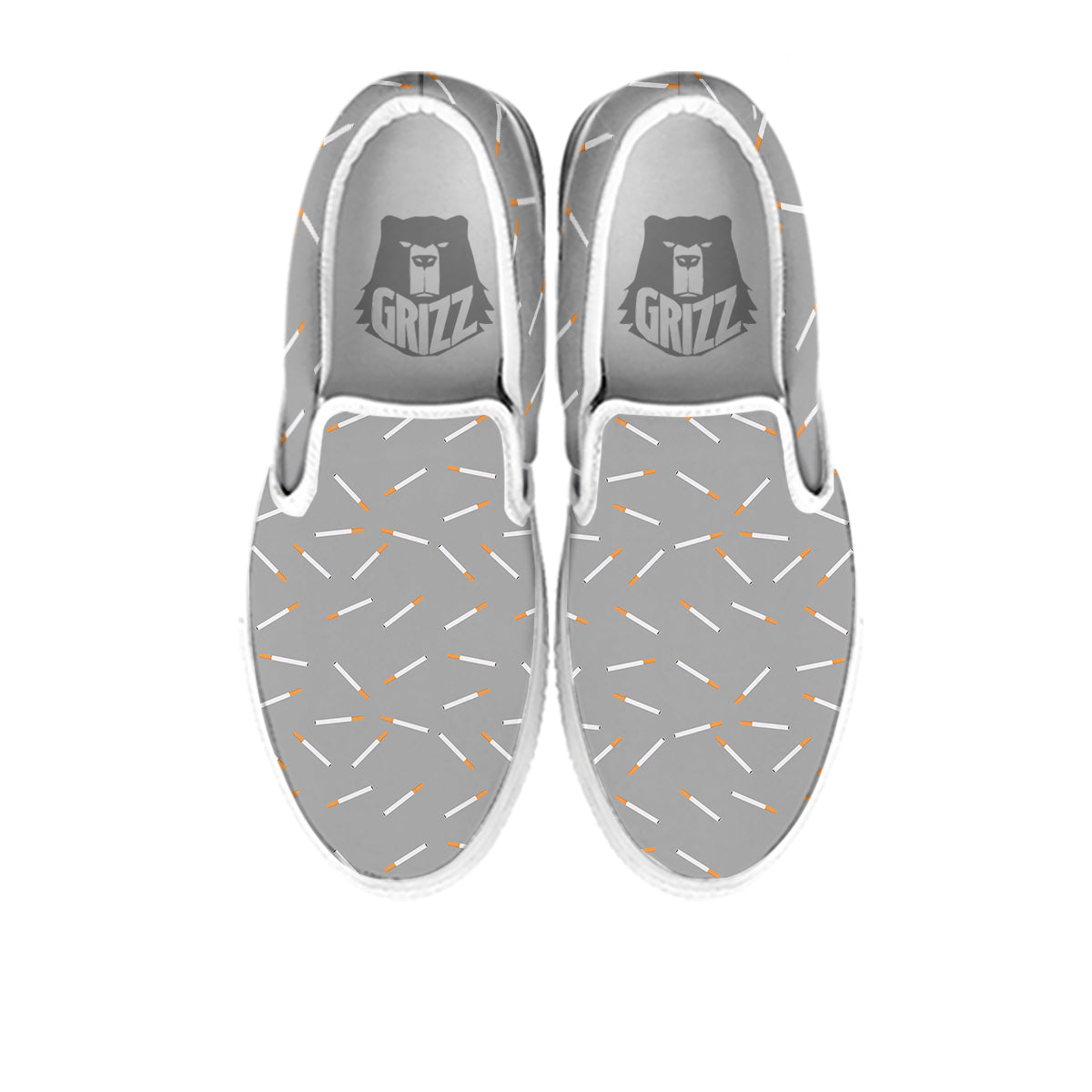 Cigarette Gray Print Pattern White Slip On Shoes-grizzshop