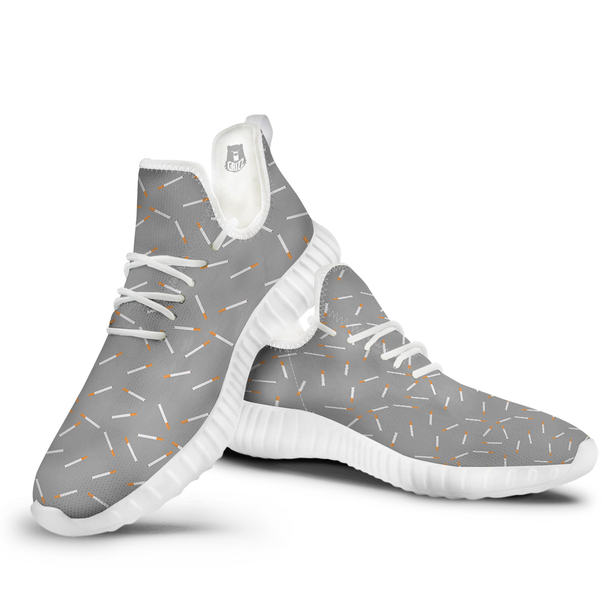 Cigarette Gray Print Pattern White Walking Shoes-grizzshop