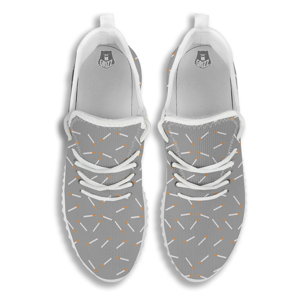 Cigarette Gray Print Pattern White Walking Shoes-grizzshop