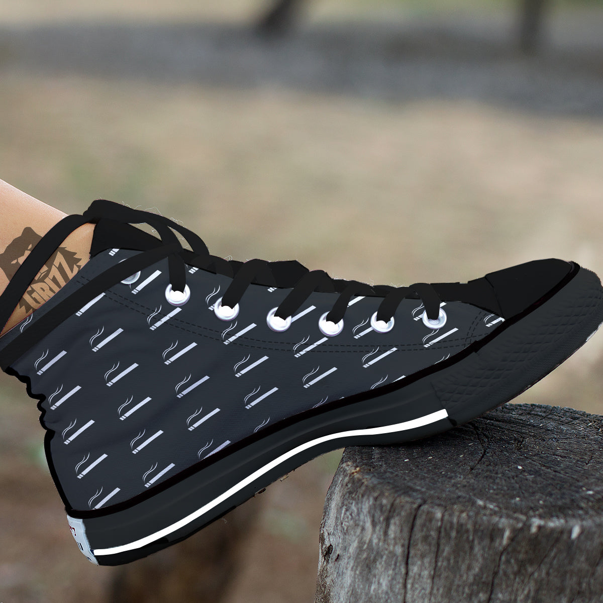 Cigarette Print Pattern Black High Top Shoes-grizzshop