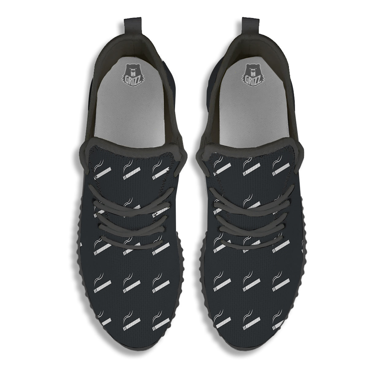 Cigarette Print Pattern Black Walking Shoes-grizzshop