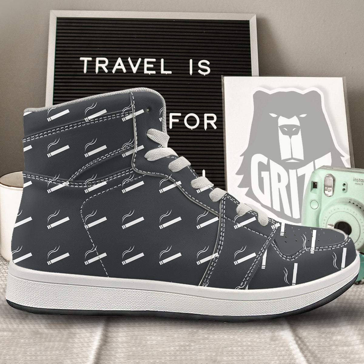 Cigarette Print Pattern High Top Sneakers-grizzshop