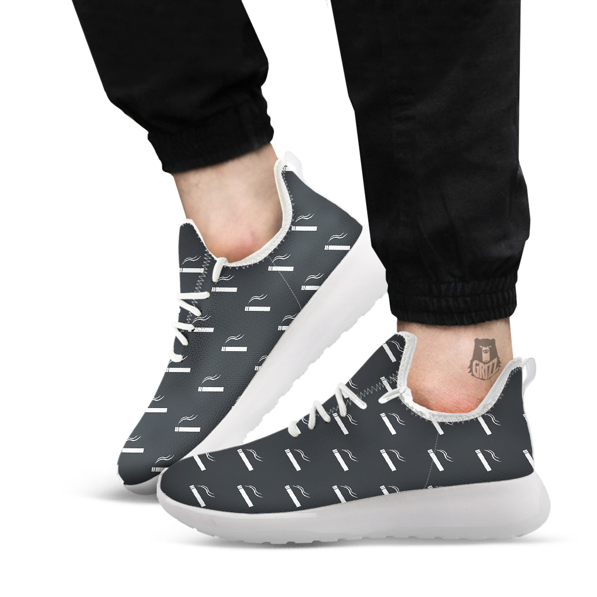 Cigarette Print Pattern White Athletic Shoes-grizzshop