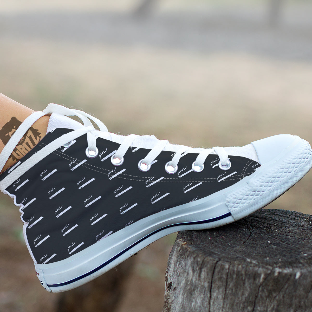 Cigarette Print Pattern White High Top Shoes-grizzshop