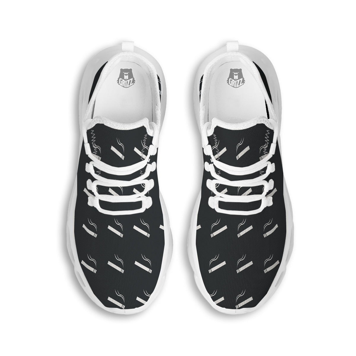 Cigarette Print Pattern White Running Shoes-grizzshop