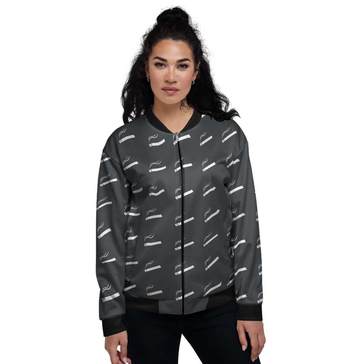 Cigarette Print Pattern Women's Bomber Jacket-grizzshop