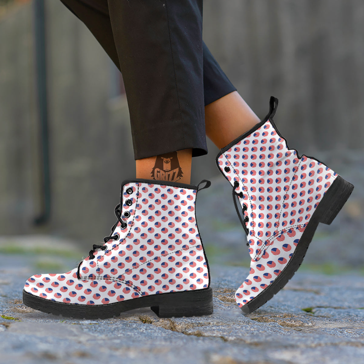 Circle Flag American Print Pattern Leather Boots-grizzshop