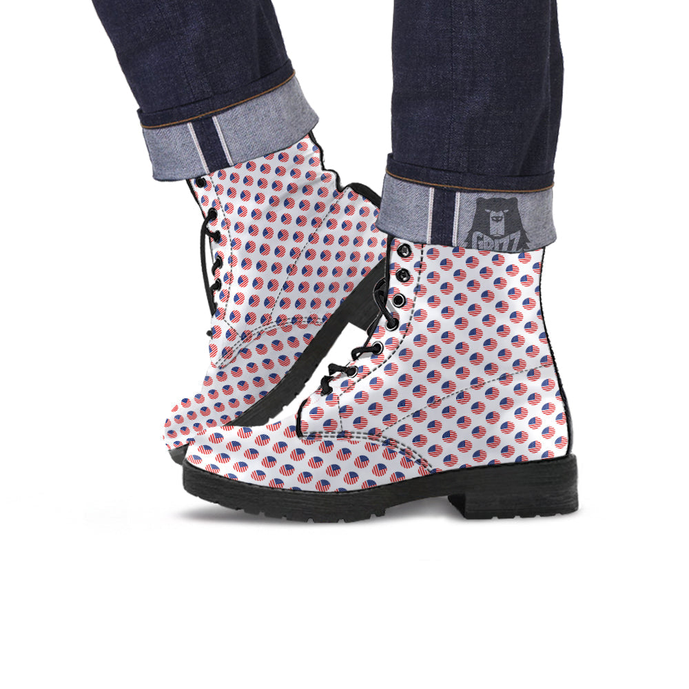 Circle Flag American Print Pattern Leather Boots-grizzshop