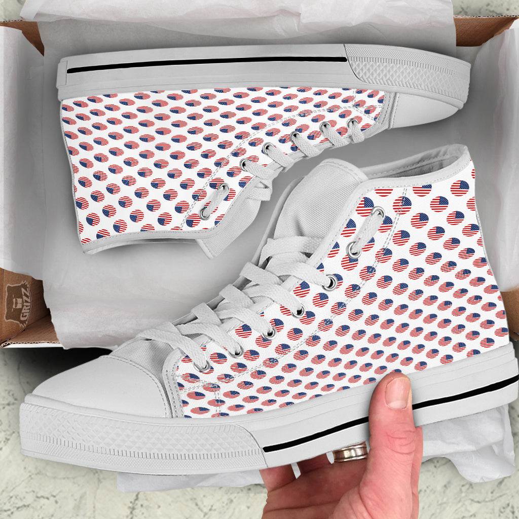 Circle Flag American Print Pattern White High Top Shoes-grizzshop