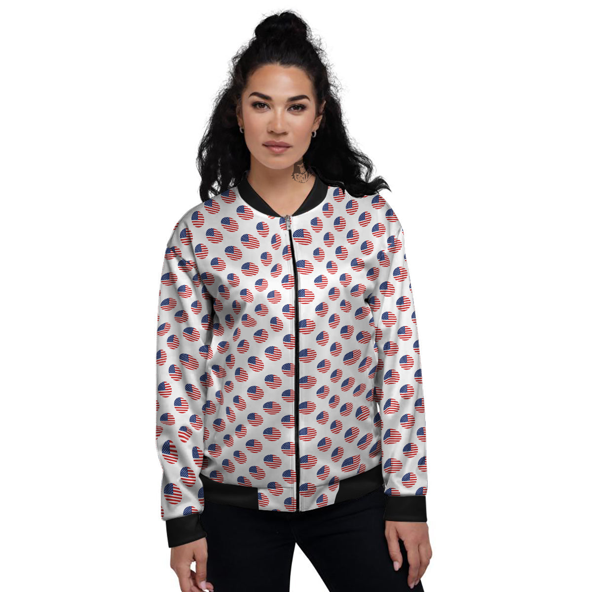 Circle Flag American Print Pattern Women's Bomber Jacket-grizzshop