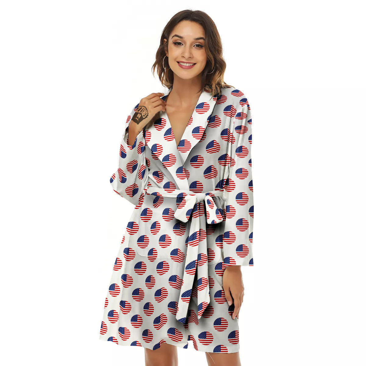 Circle Flag American Print Pattern Women's Robe-grizzshop