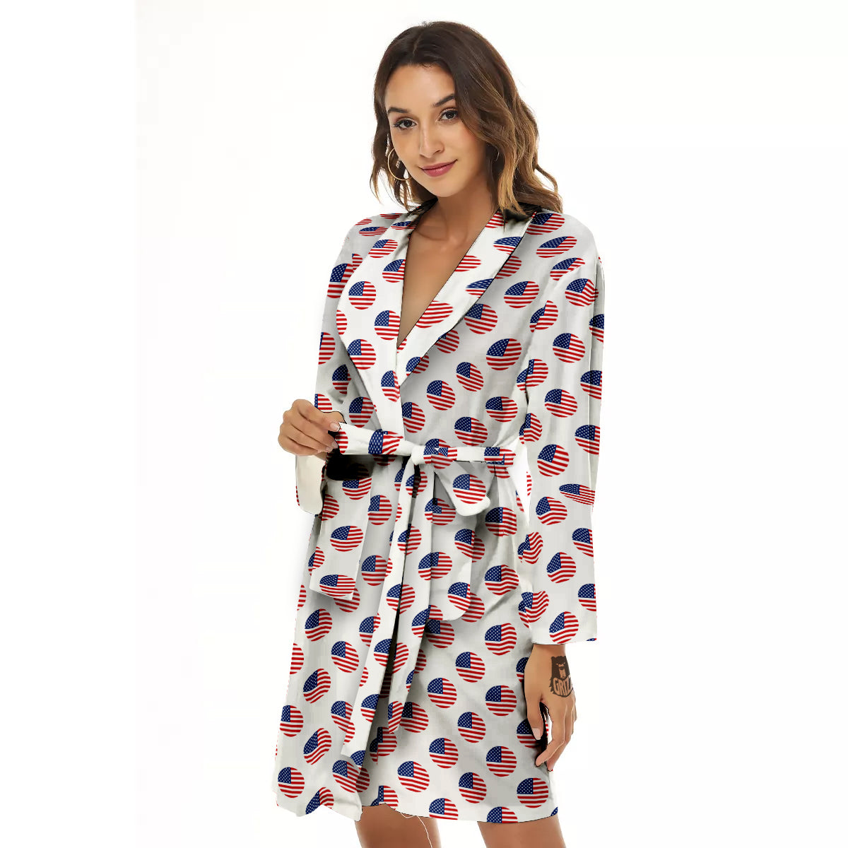 Circle Flag American Print Pattern Women's Robe-grizzshop