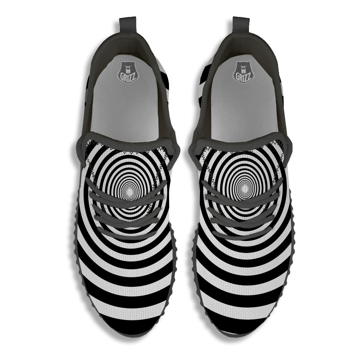 Circle Illusion White And Black Print Black Walking Shoes-grizzshop