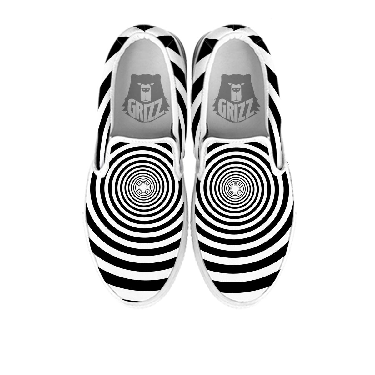 Circle Illusion White And Black Print White Slip On Shoes-grizzshop