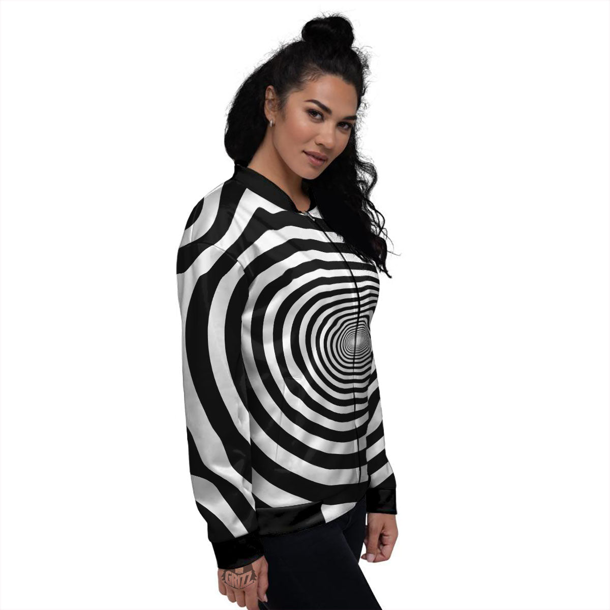 Circle Illusion White And Black Print Women's Bomber Jacket-grizzshop