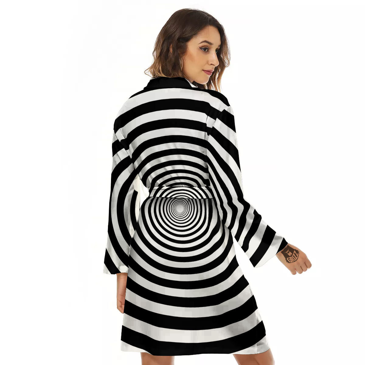 Circle Illusion White And Black Print Women's Robe-grizzshop