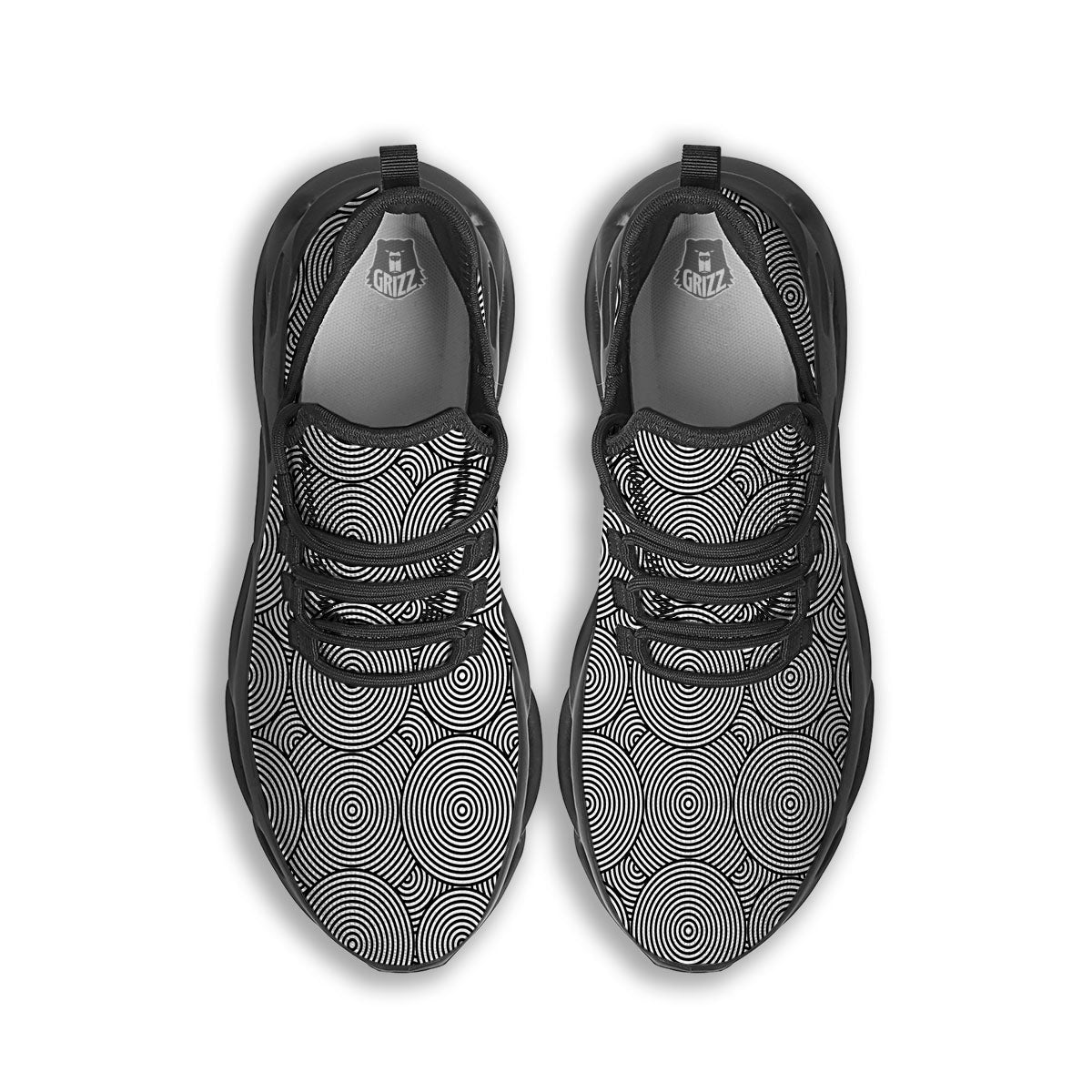 Circle Psychedelic Print Pattern Black Running Shoes-grizzshop
