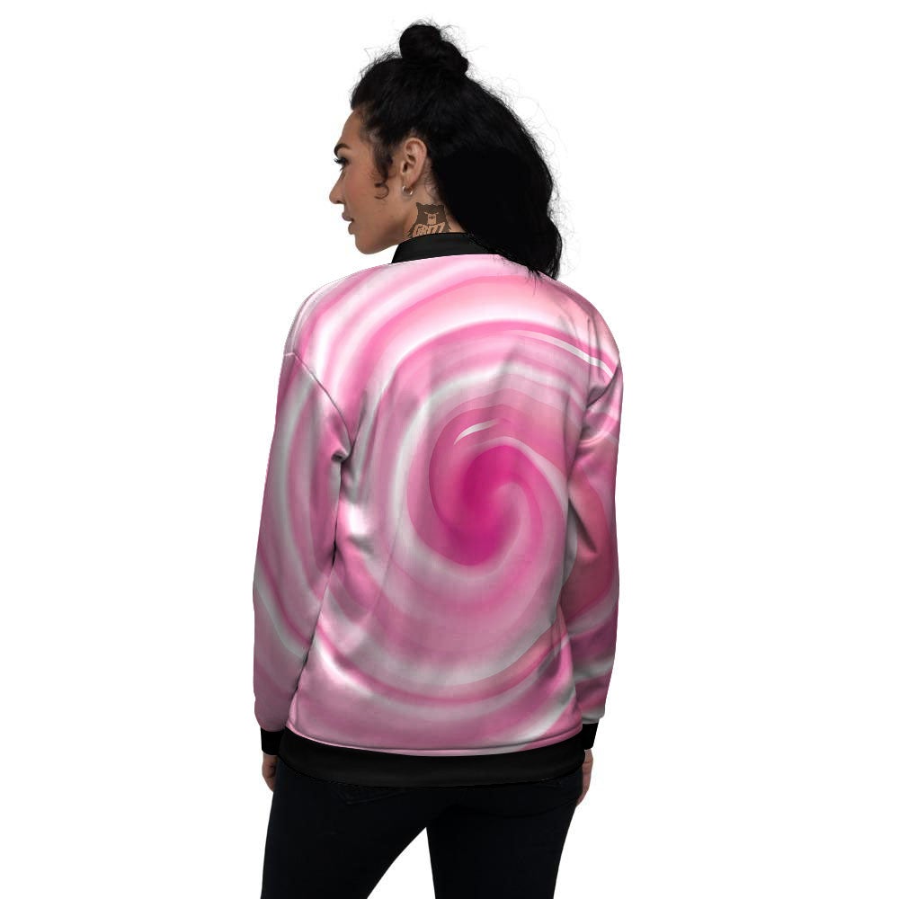 Circle Swirl Pink Print Women's Bomber Jacket-grizzshop