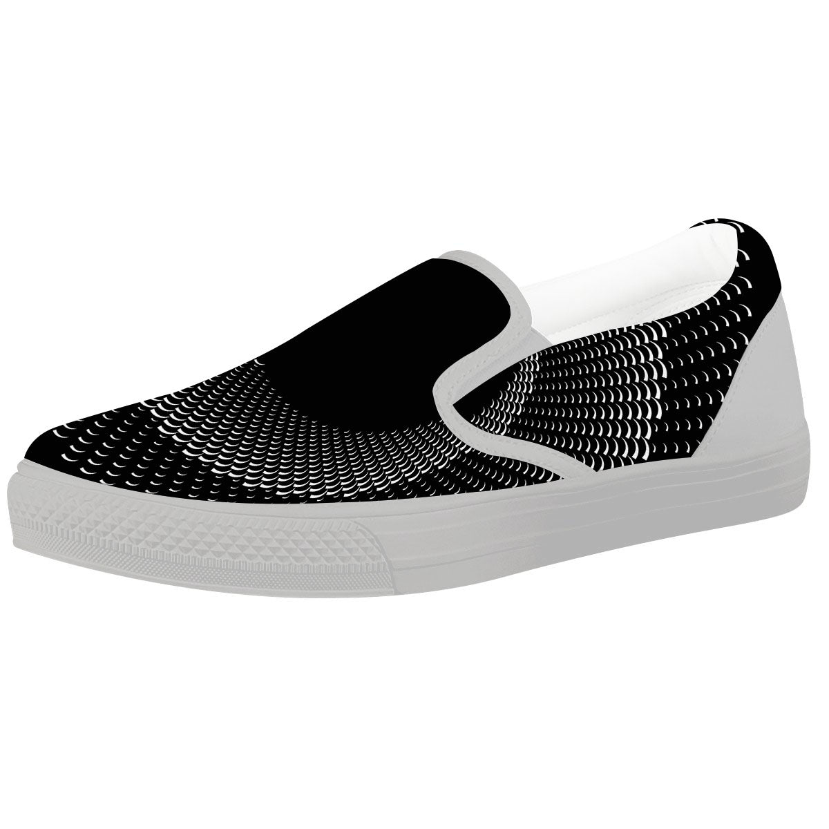 Circle Swirl White And Black Print White Slip On Shoes-grizzshop