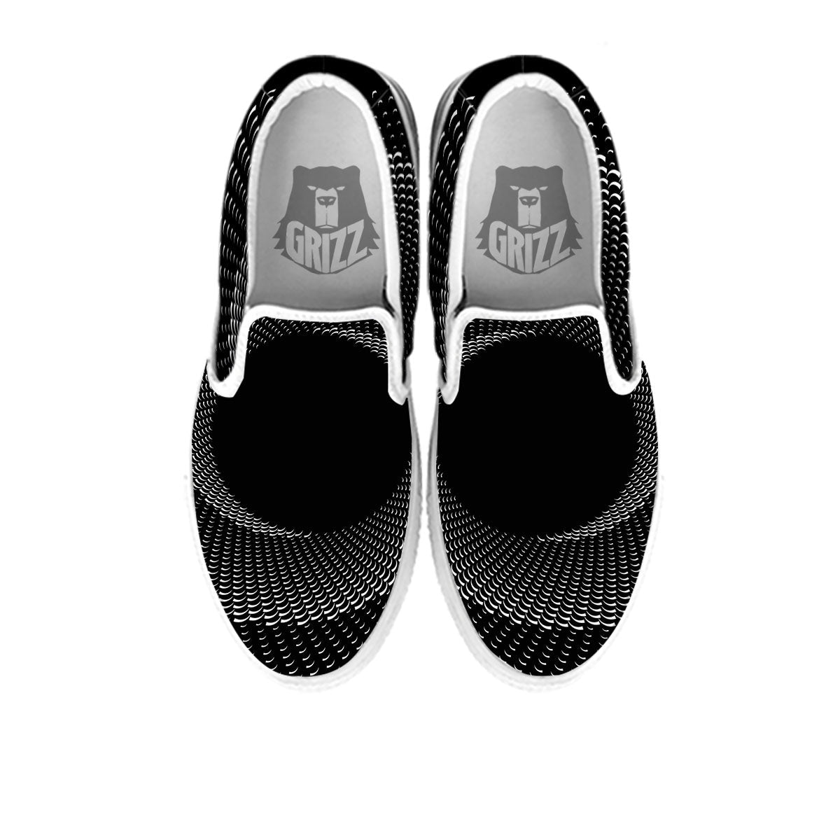 Circle Swirl White And Black Print White Slip On Shoes-grizzshop