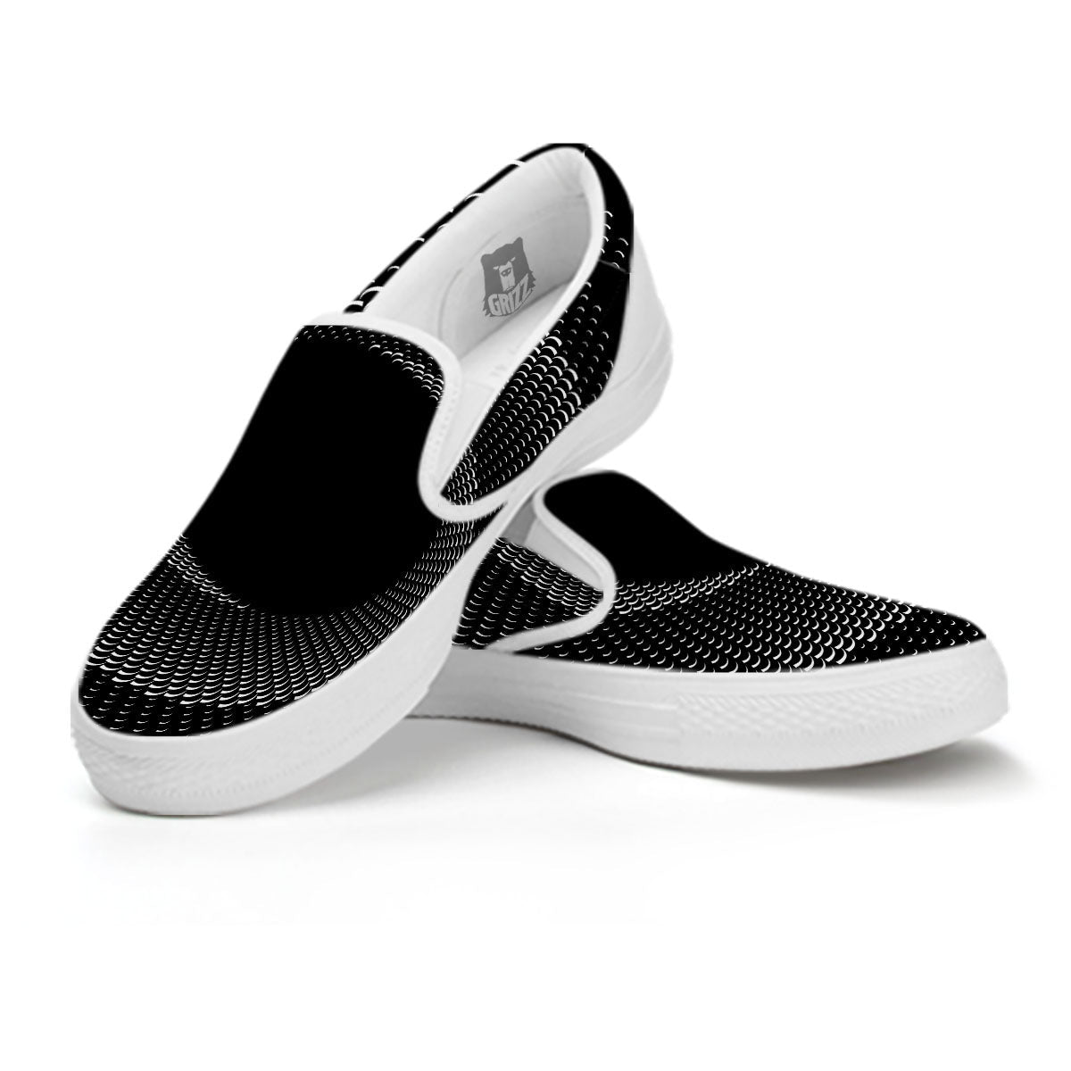 Circle Swirl White And Black Print White Slip On Shoes-grizzshop