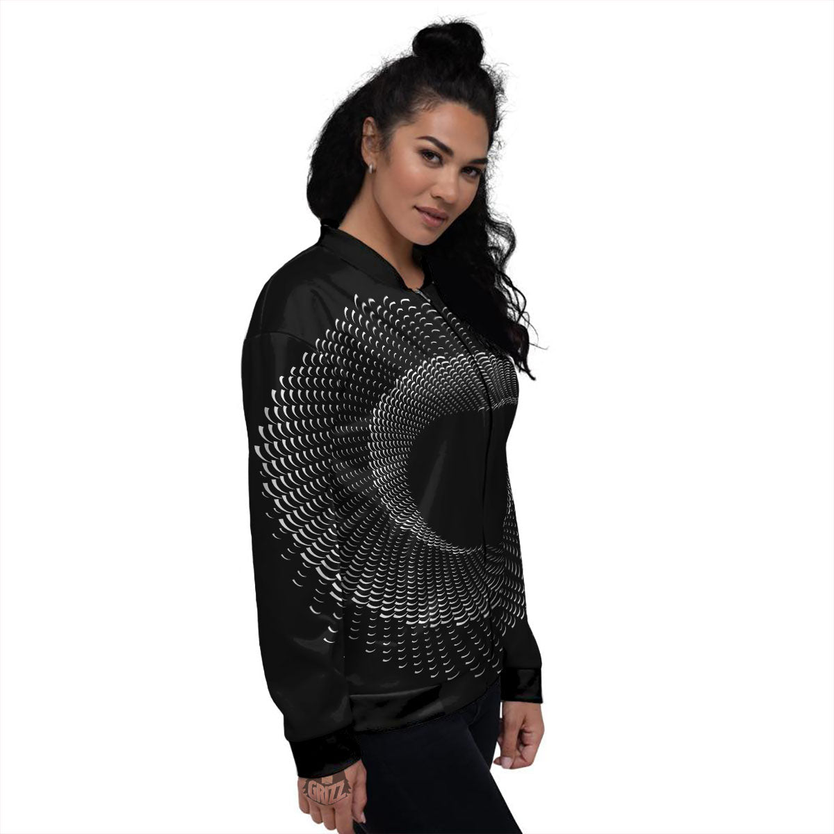 Circle Swirl White And Black Print Women's Bomber Jacket-grizzshop