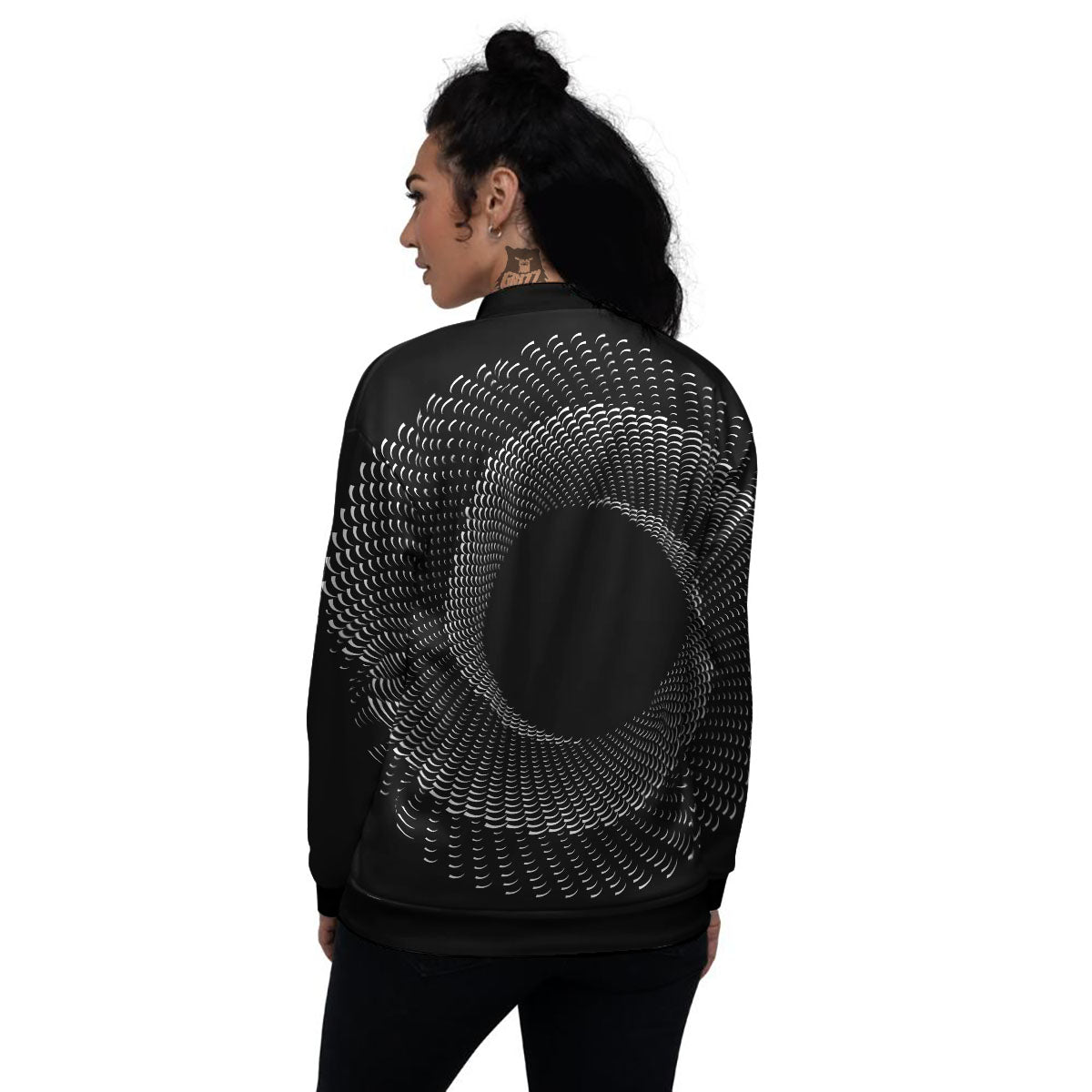 Circle Swirl White And Black Print Women's Bomber Jacket-grizzshop