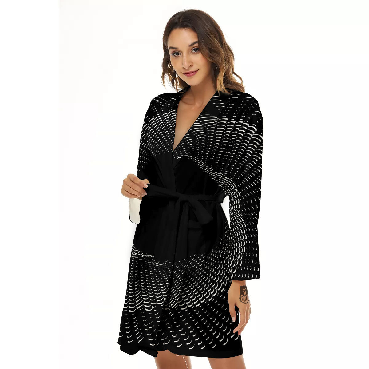 Circle Swirl White And Black Print Women's Robe-grizzshop