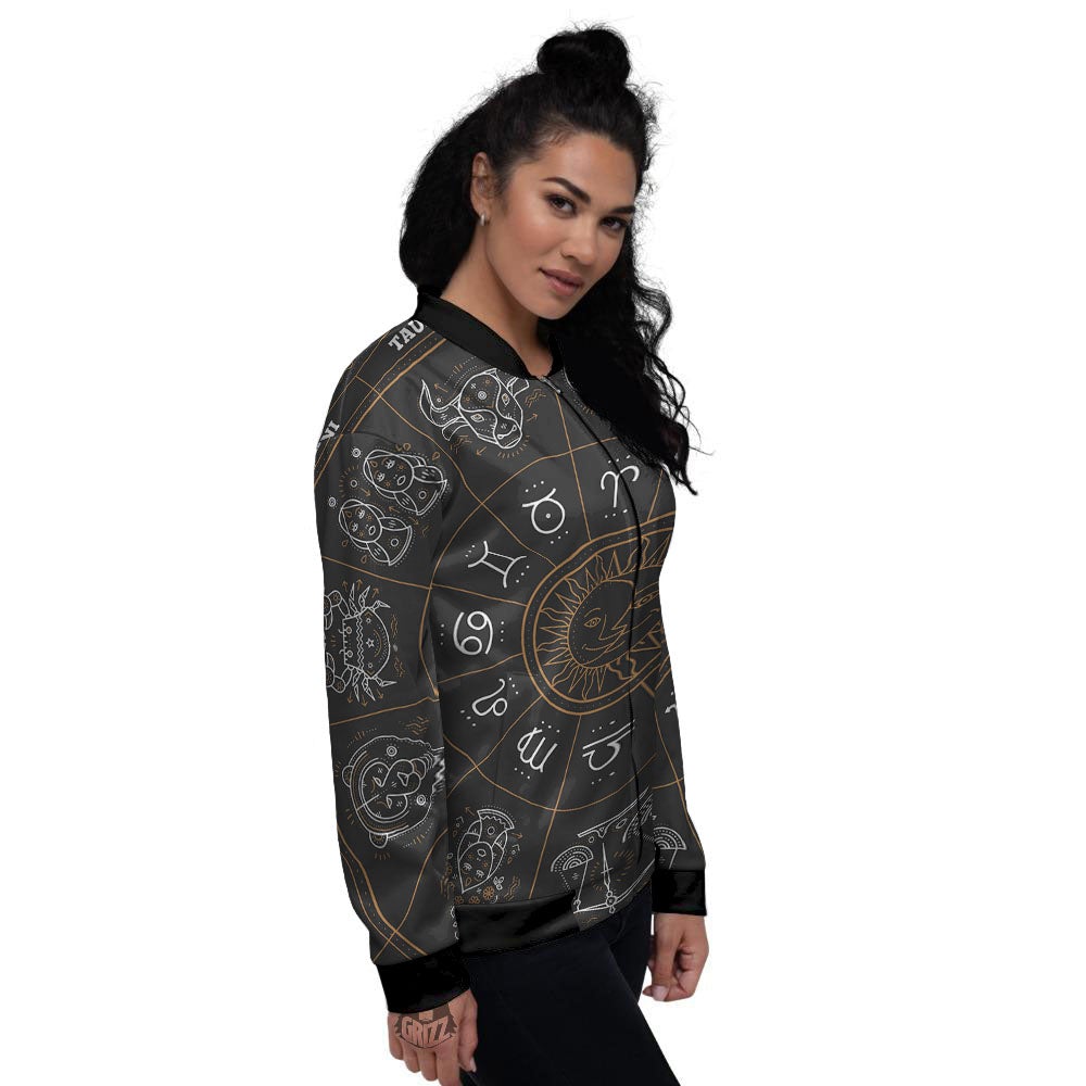 Circle Zodiac Vintage Print Women's Bomber Jacket-grizzshop