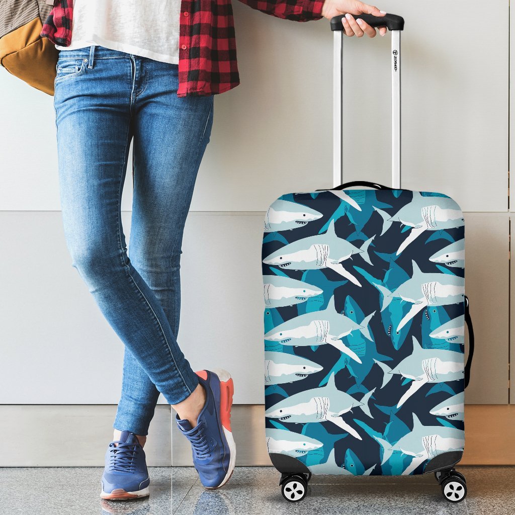 Circling Shark Pattern Print Luggage Cover Protector-grizzshop