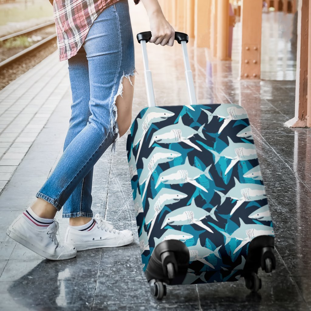 Circling Shark Pattern Print Luggage Cover Protector-grizzshop