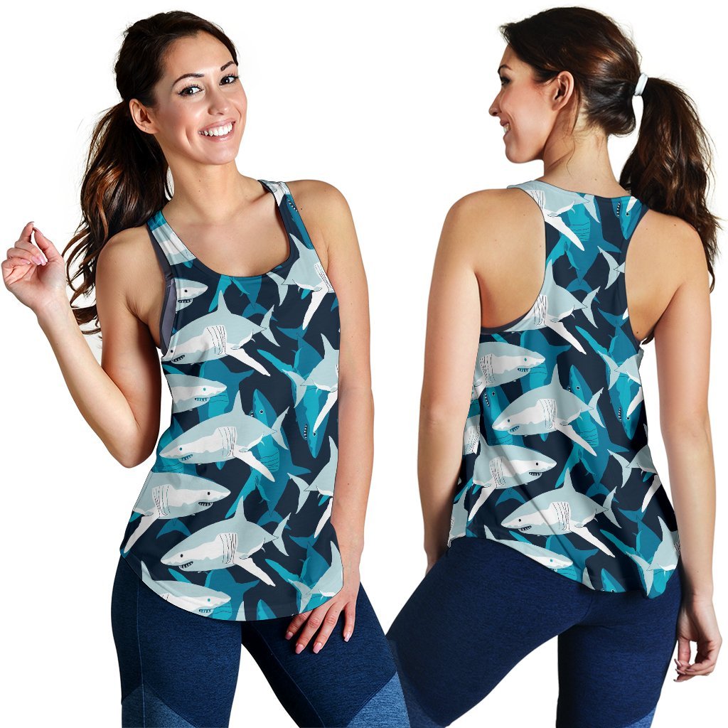 Circling Shark Pattern Print Women's Racerback Tank Tops-grizzshop