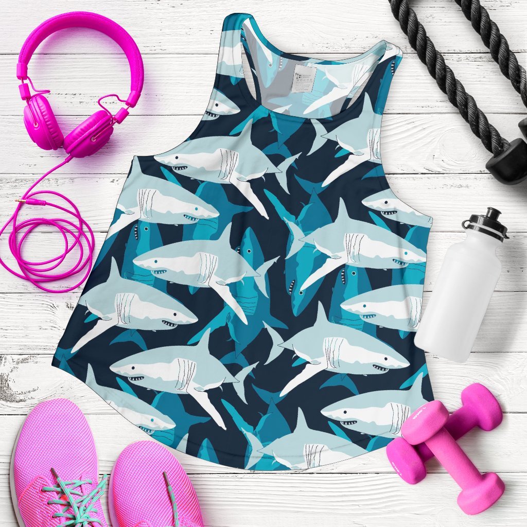 Circling Shark Pattern Print Women's Racerback Tank Tops-grizzshop
