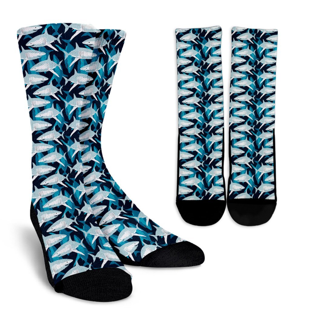 Circling Shark Pattern Print Unisex Crew Socks-grizzshop