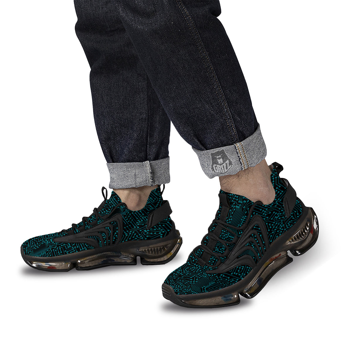 Circuit Black Blue Print Pattern Black Gym Shoes-grizzshop