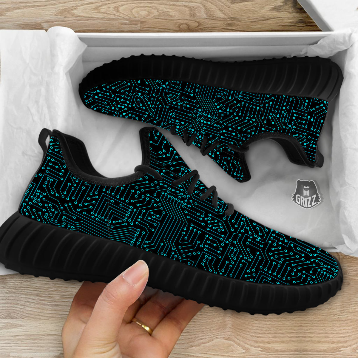 Circuit Black Blue Print Pattern Black Walking Shoes-grizzshop
