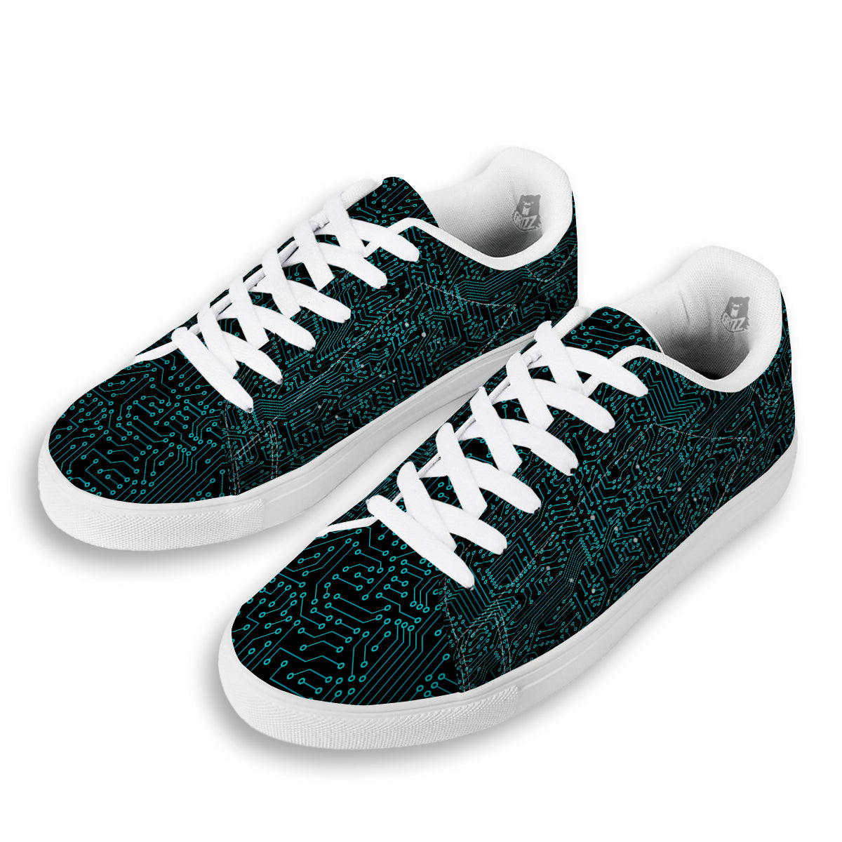 Circuit Black Blue Print Pattern White Low Top Sneakers-grizzshop