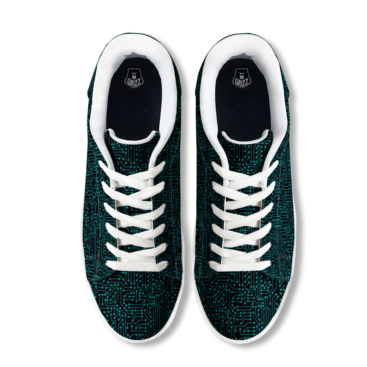 Circuit Black Blue Print Pattern White Low Top Sneakers-grizzshop