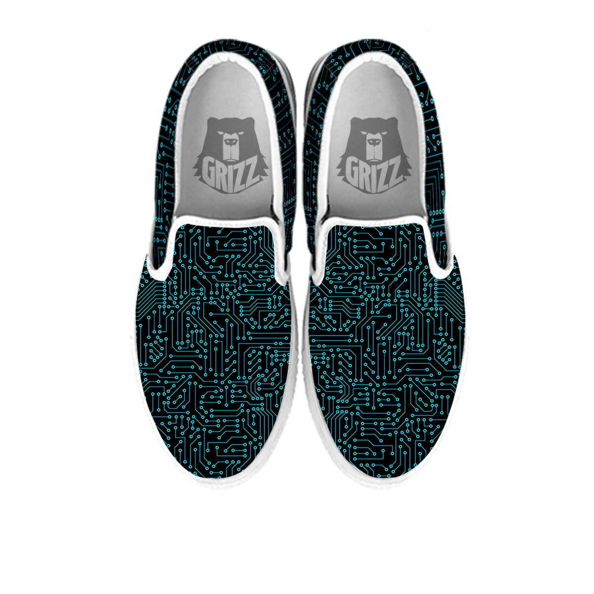 Circuit Black Blue Print Pattern White Slip On Shoes-grizzshop