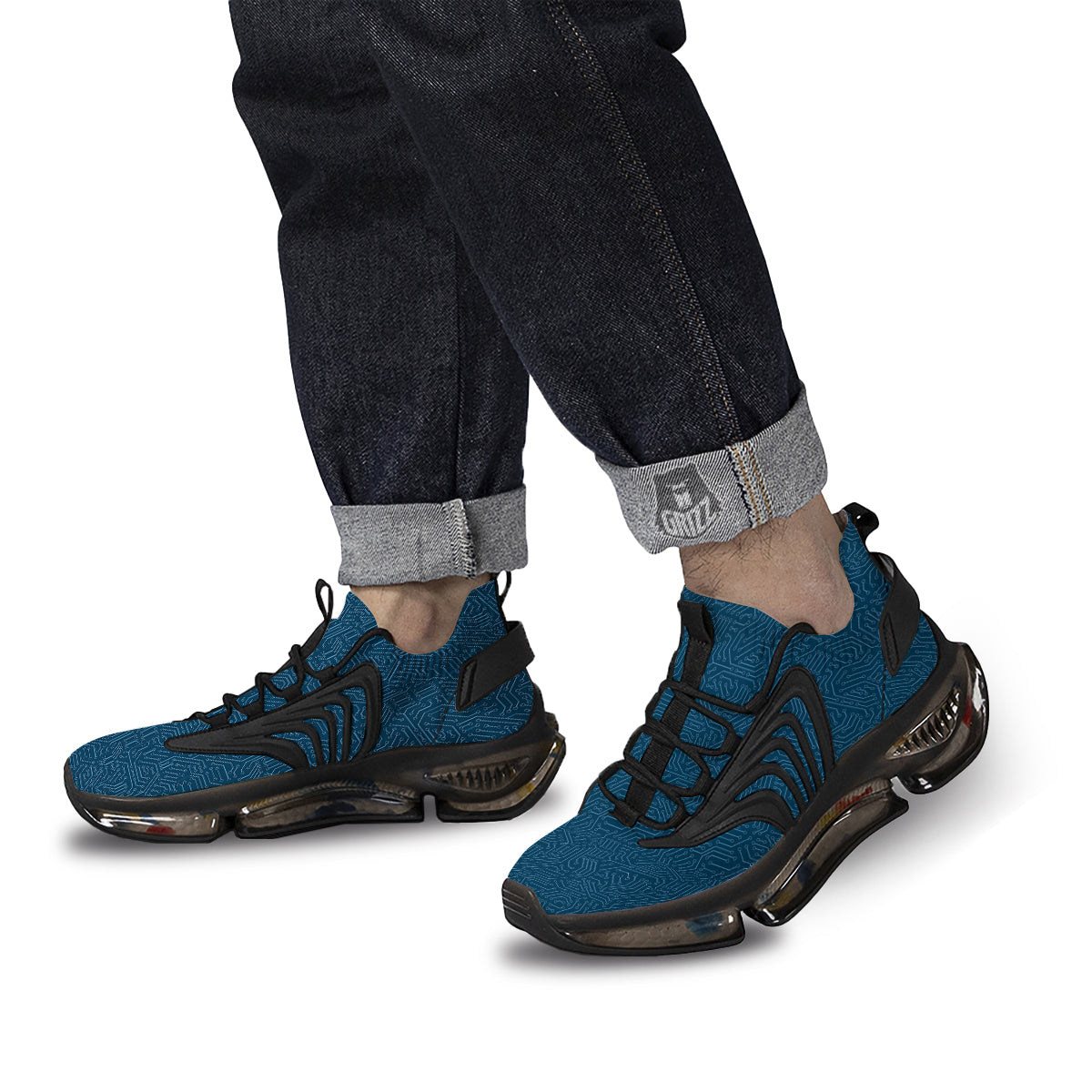 Circuit Blue Print Pattern Black Gym Shoes-grizzshop