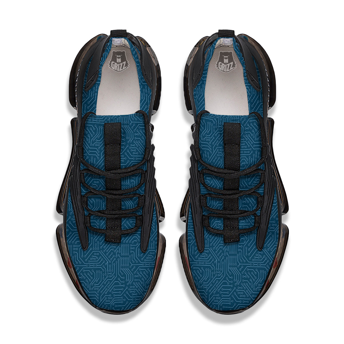 Circuit Blue Print Pattern Black Gym Shoes-grizzshop