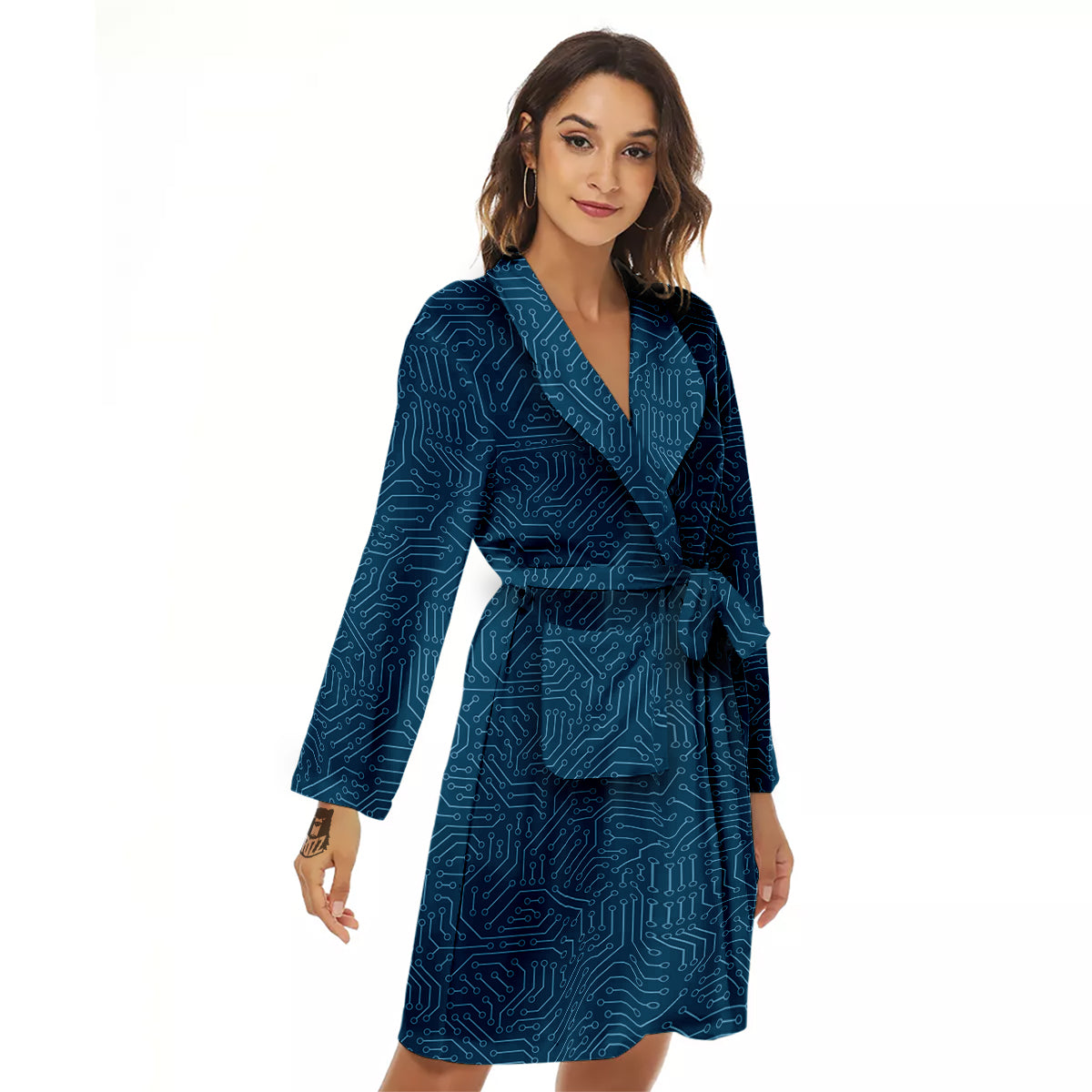 Circuit Blue Print Pattern Women's Robe-grizzshop