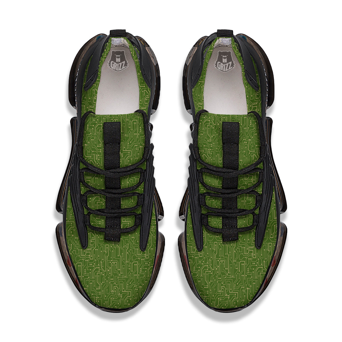 Circuit Green Print Pattern Black Gym Shoes-grizzshop