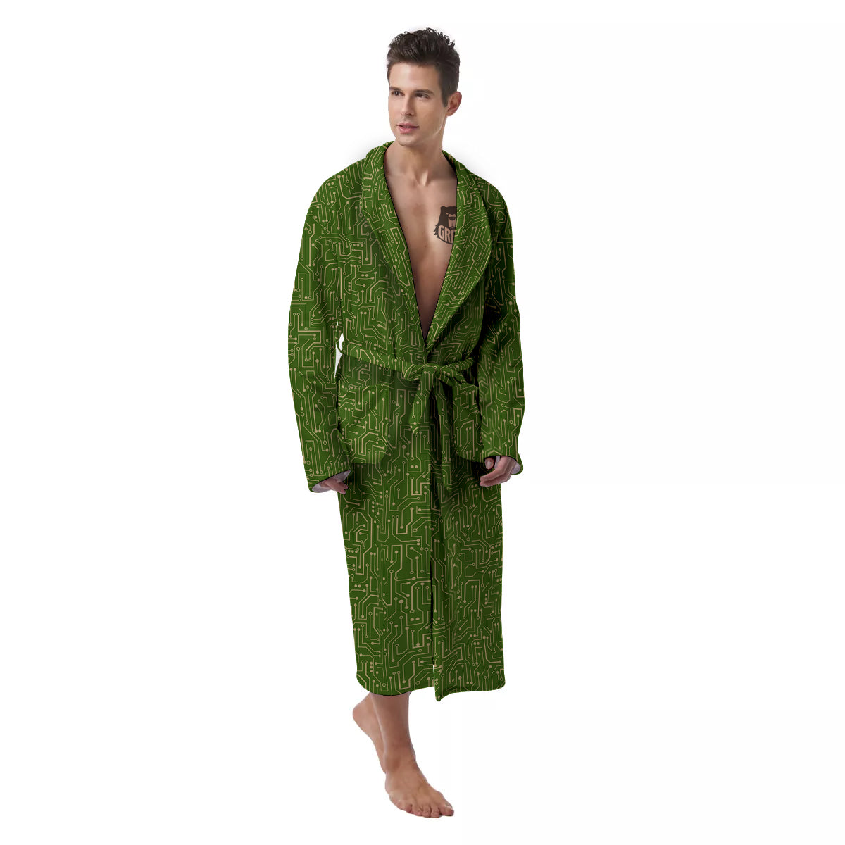 Circuit Green Print Pattern Men's Robe-grizzshop