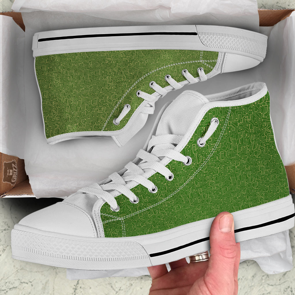 Circuit Green Print Pattern White High Top Shoes-grizzshop