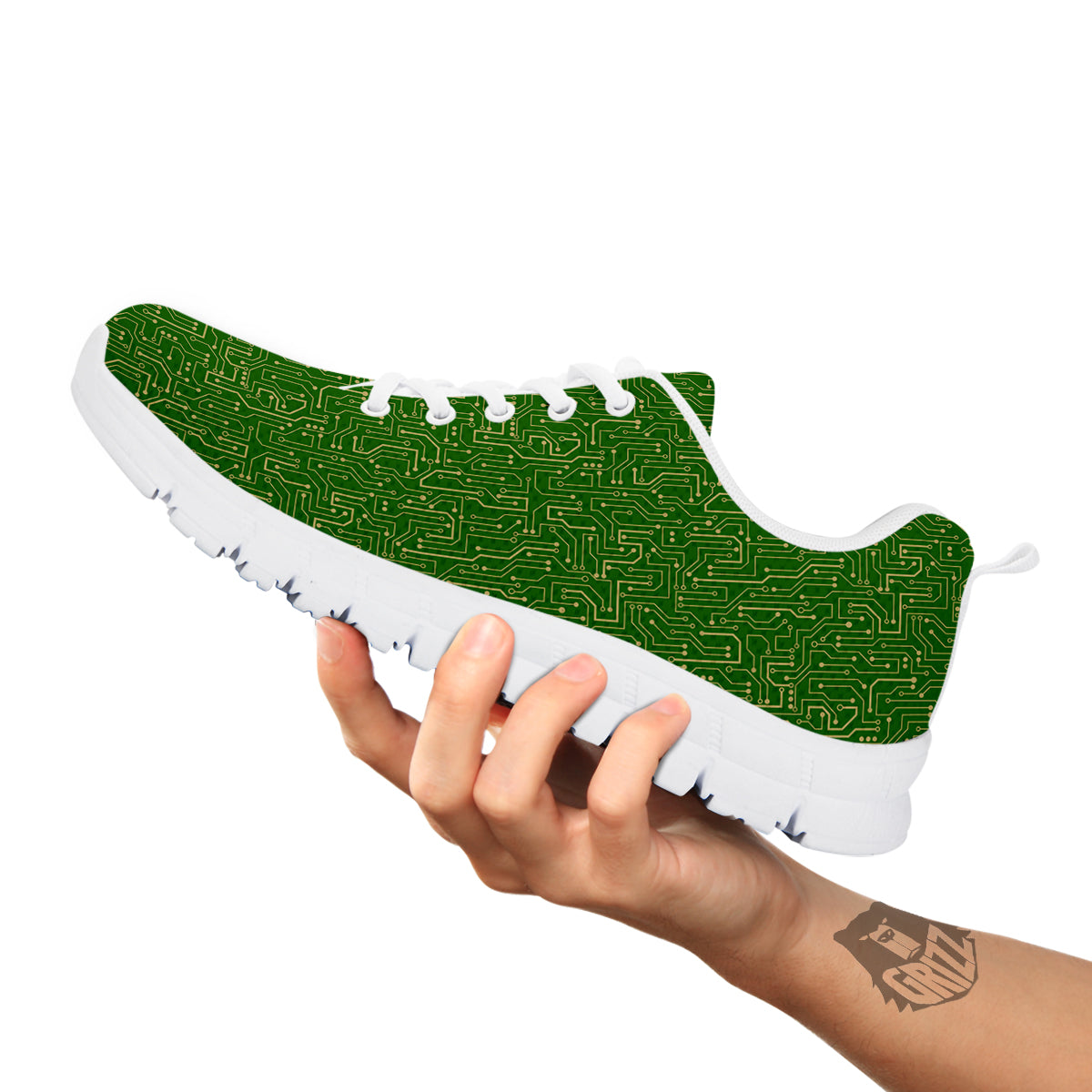 Circuit Green Print Pattern White Sneaker-grizzshop