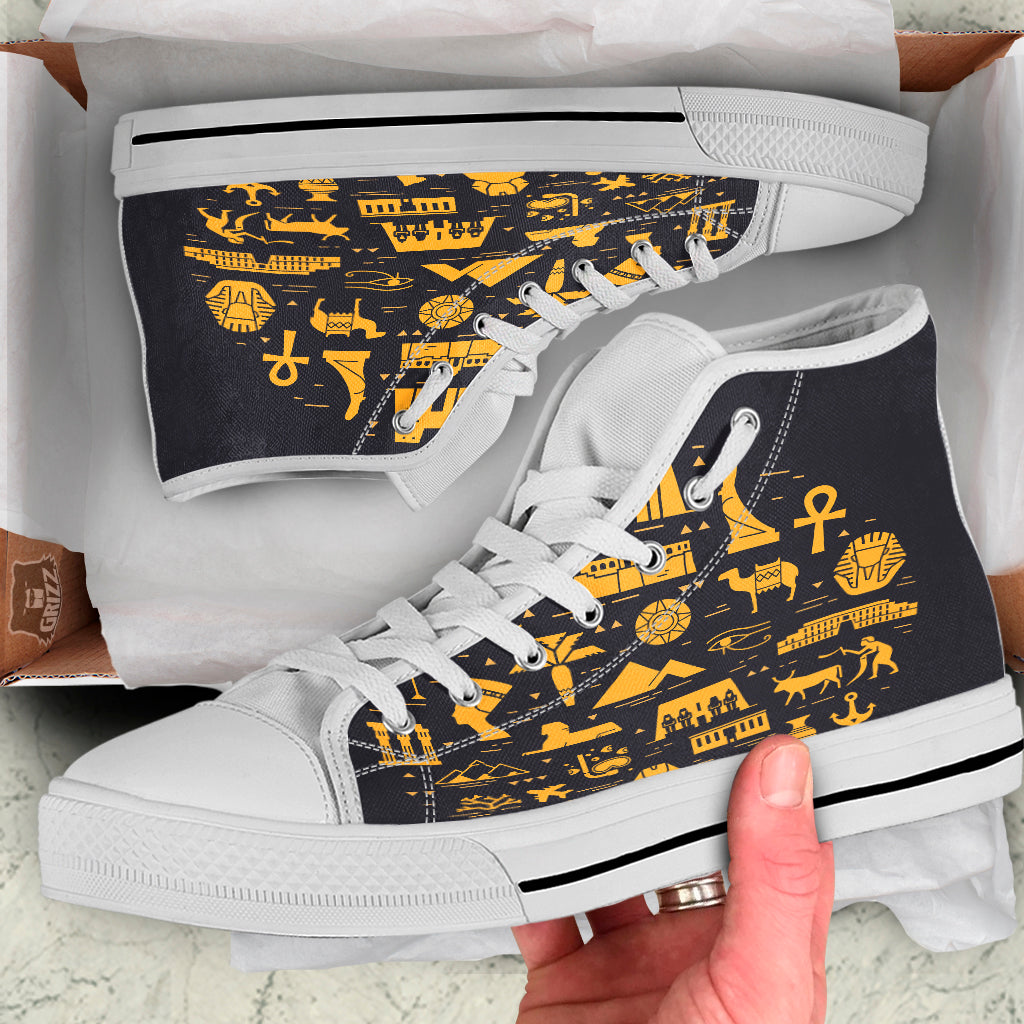 Circular Symbols Of Egypt Print White High Top Shoes-grizzshop