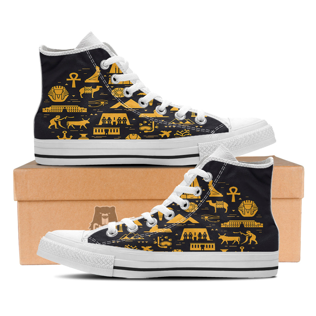 Circular Symbols Of Egypt Print White High Top Shoes-grizzshop