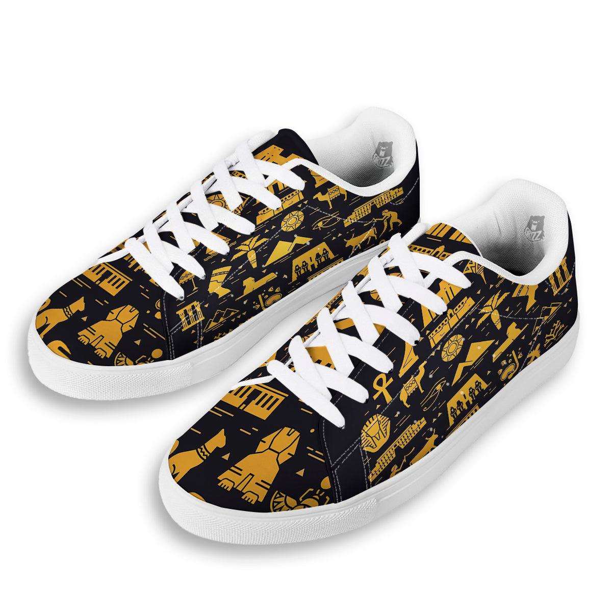 Circular Symbols Of Egypt Print White Low Top Sneakers-grizzshop